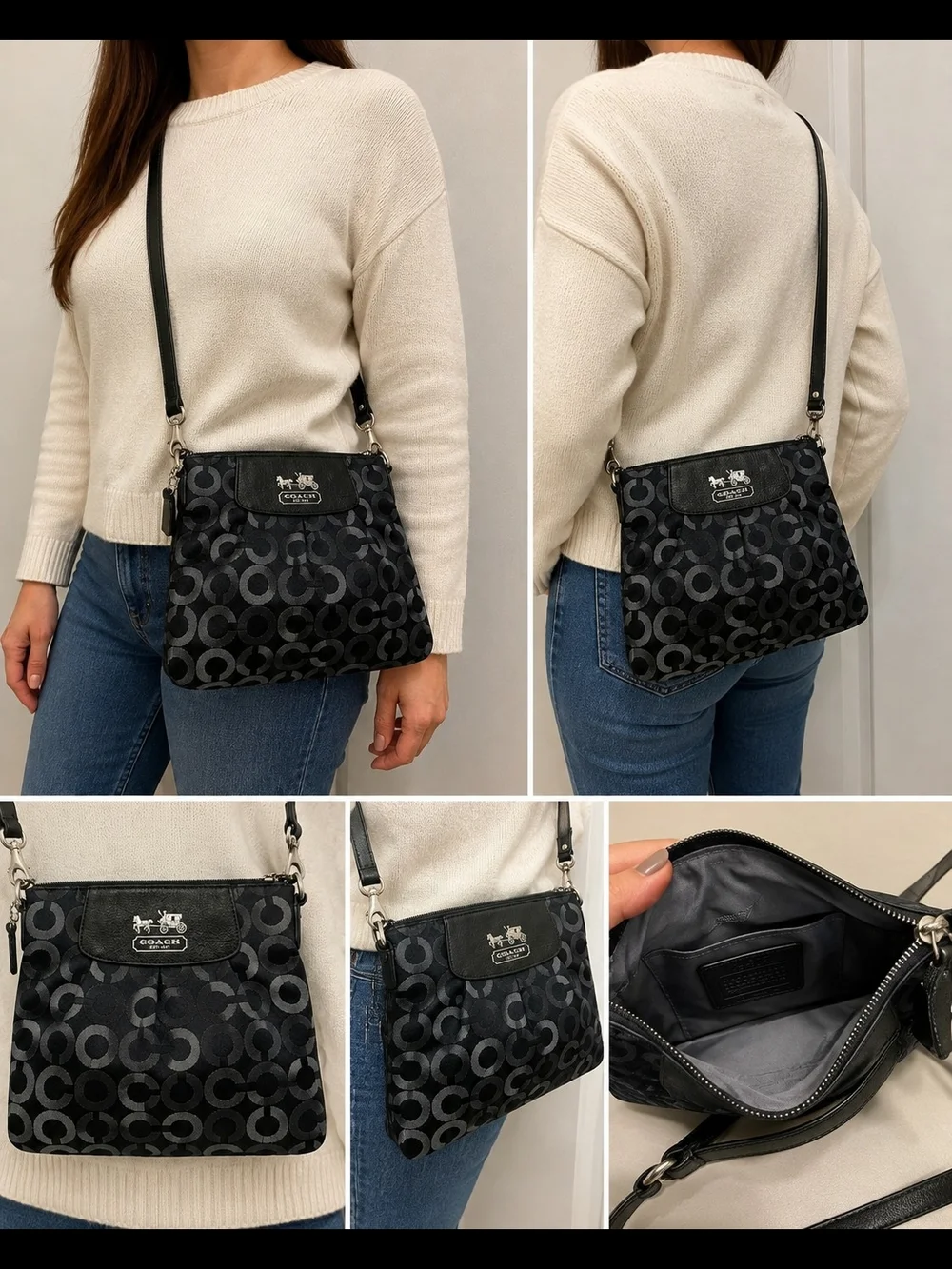 Coach Madison Op Art Swingpack Crossbody Bag Black Gray 43033 Y2K